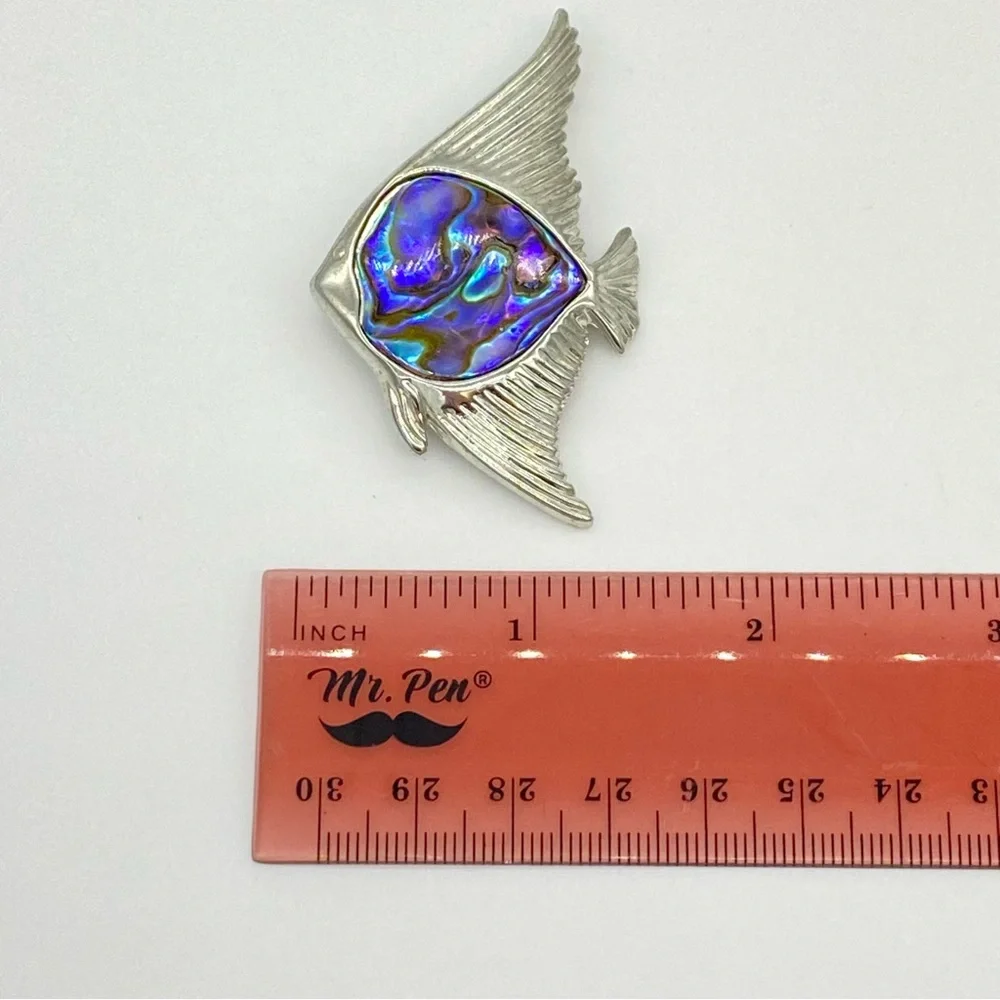 Abalone Shell & Silver Tone Fish Brooch - Picture 4 of 5